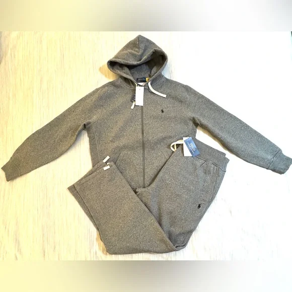 Polo Ralph Lauren Classic Full-Zip Fleece Sweatsuit Ash Grey Heather Black Pony - Picture 3 of 16
